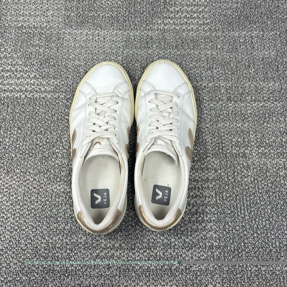 Veja Esplar Leather Sneakers White Rose Gold V Logo Women's US 8 EU 39 Shoes